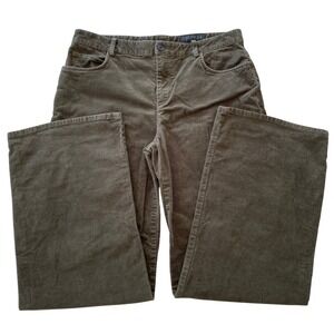 Zara Corduroy Pants Women‎ Size M Olive Green Wide Leg Mid Rise Cotton Blend